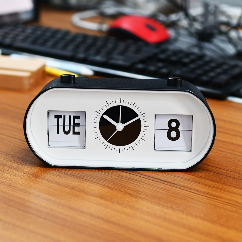 创意家居时钟个性时尚桌面闹钟解压手动翻页钟日历床头摆件装饰