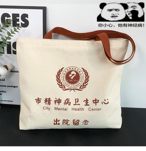 恶搞学生帆布包上课装书小众单肩包女大容量ins送人礼物帆布袋