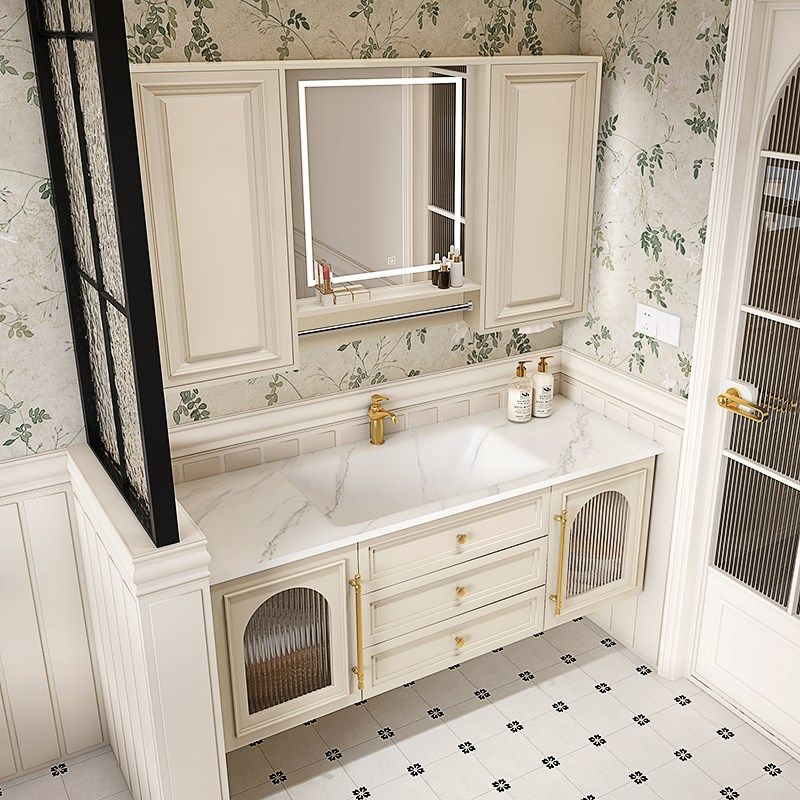 法式奶油风浴室柜岩板一体艺术盆洗手洗脸盆毛巾杆镜柜,家装主材,浴室柜组合,淘宝优惠券,粉丝福利购,淘宝优惠卷