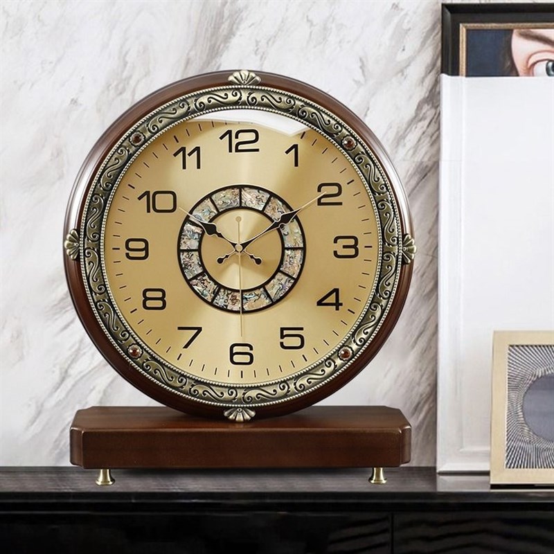 新款座钟家用客厅中式木质摆钟桌面摆件台式复古欧式钟表台钟时钟