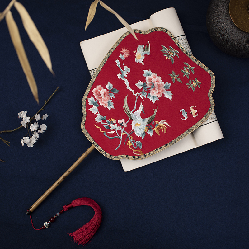 刺绣扇子古风定制绣花湘妃竹手工苏绣圆扇宫廷扇面礼品汉服团扇