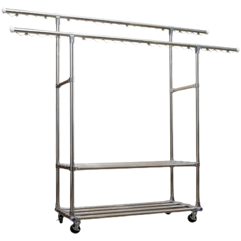 庭院大型0不锈钢晾衣架 滑轮加厚2管杆落地别墅阳台晒被架子