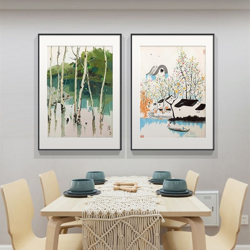 新中式餐厅装饰画吴冠中水墨挂画中国风小众艺术墙画饭厅墙面壁画图片