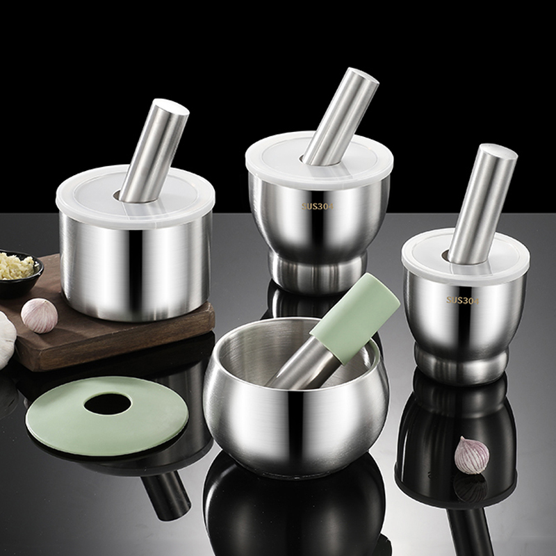 304不锈钢蒜臼子捣碎罐石臼捣蒜器研磨器擂钵家用研钵捣药 捣辣椒