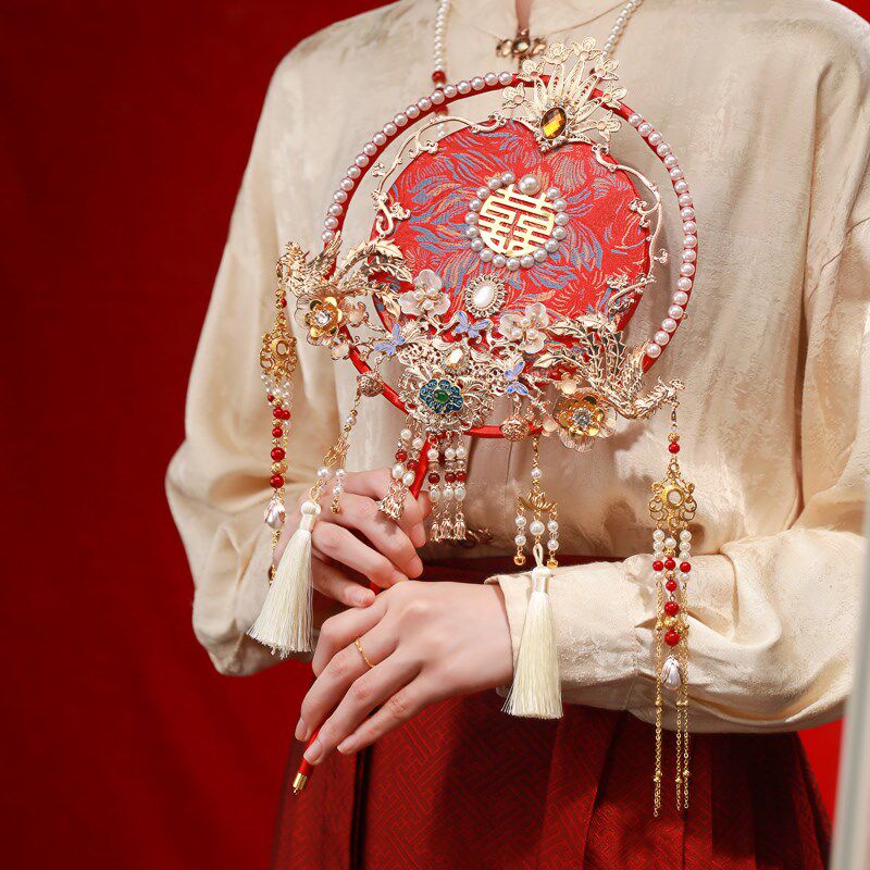 团扇结婚新娘秀禾服中式成品婚扇送闺蜜手工diy材料包喜扇红色