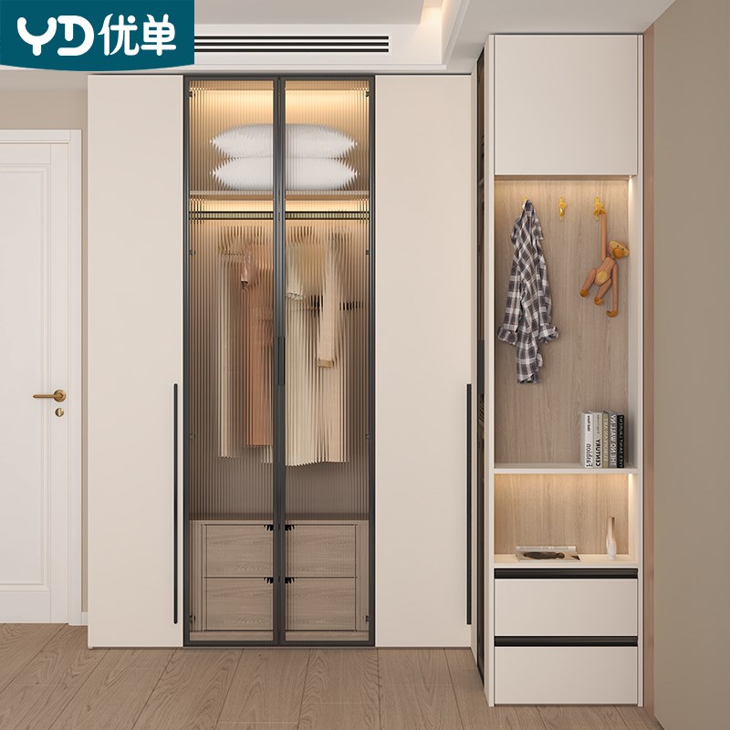 意式轻奢L型拐角衣帽间带玻璃主卧衣柜家用90度转角大衣柜A50