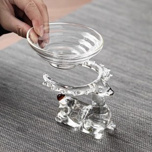 家用功夫茶具配件茶叶过滤网茶隔茶漏 创意水晶小鹿玻璃茶滤套装