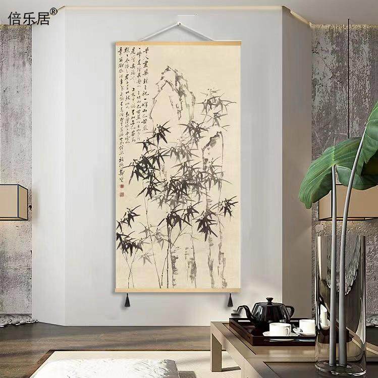 郑板桥竹子挂画国画布艺墙画新中式客厅书房装饰画茶室玄关水墨画,家居饰品,国画,淘宝优惠券,粉丝福利购,淘宝优惠卷
