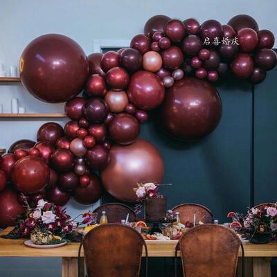 酒红嫣红釉色气球链婚房装饰生日派对布置道具店庆开业活动用品