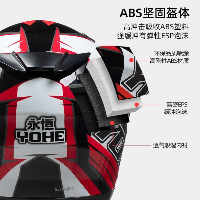 yohe永恒摩托电动车全覆头盔3C认证秋冬保暖防雾带围脖可拆安全帽