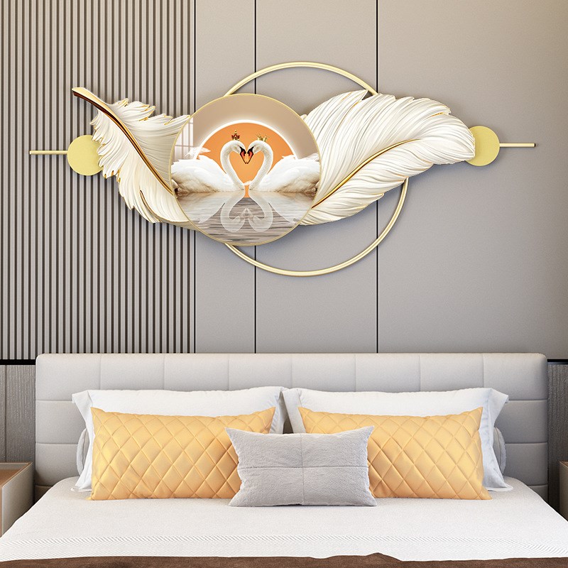 卧室床头b装饰画立体网红羽毛挂画玄关餐厅墙面晶瓷画组合装饰壁图片