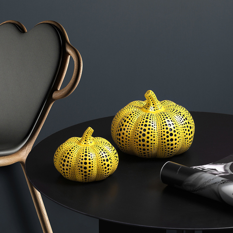 文艺术草间弥生波点南瓜梨黄色树脂桌面样板房家居酒柜办公室摆件