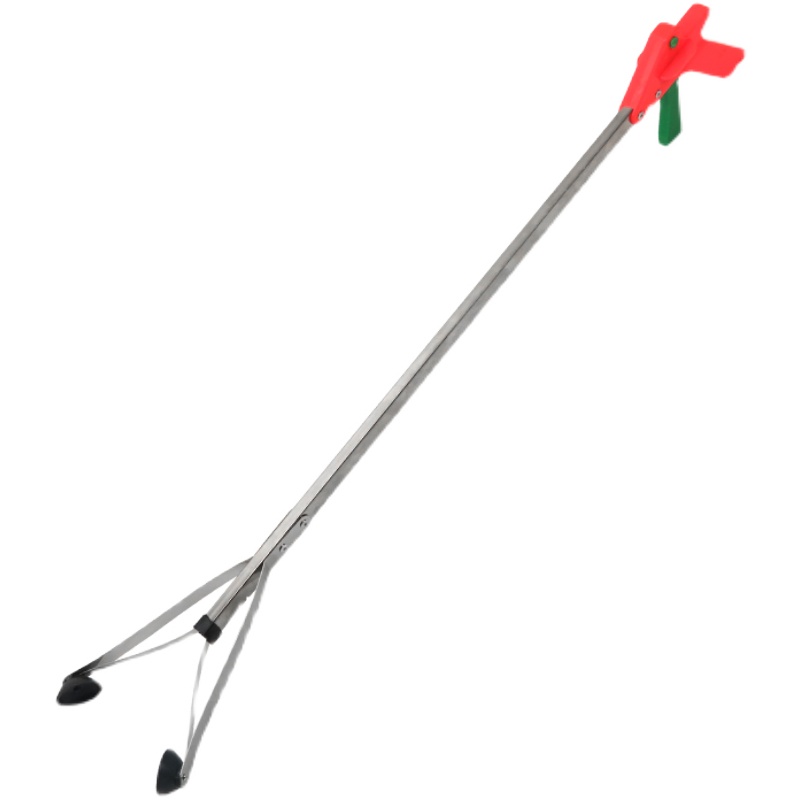 K橙绿】弯柄方不锈钢管胶头垃圾夹拾物器轻便胶皮夹头取物钳子