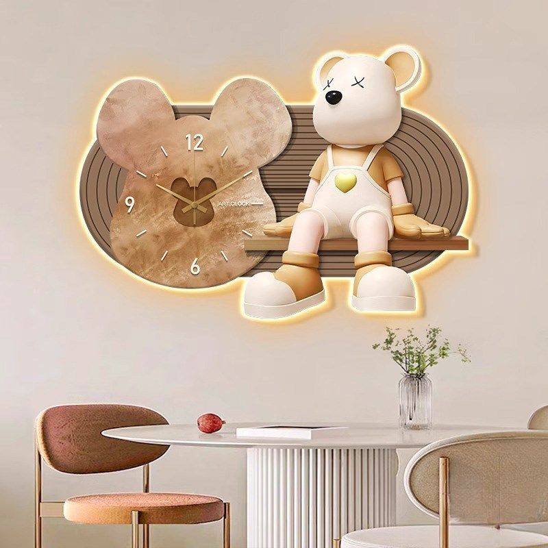 LED挂钟22新款装饰画发光暴力熊客厅挂画钟表静音卧室壁灯