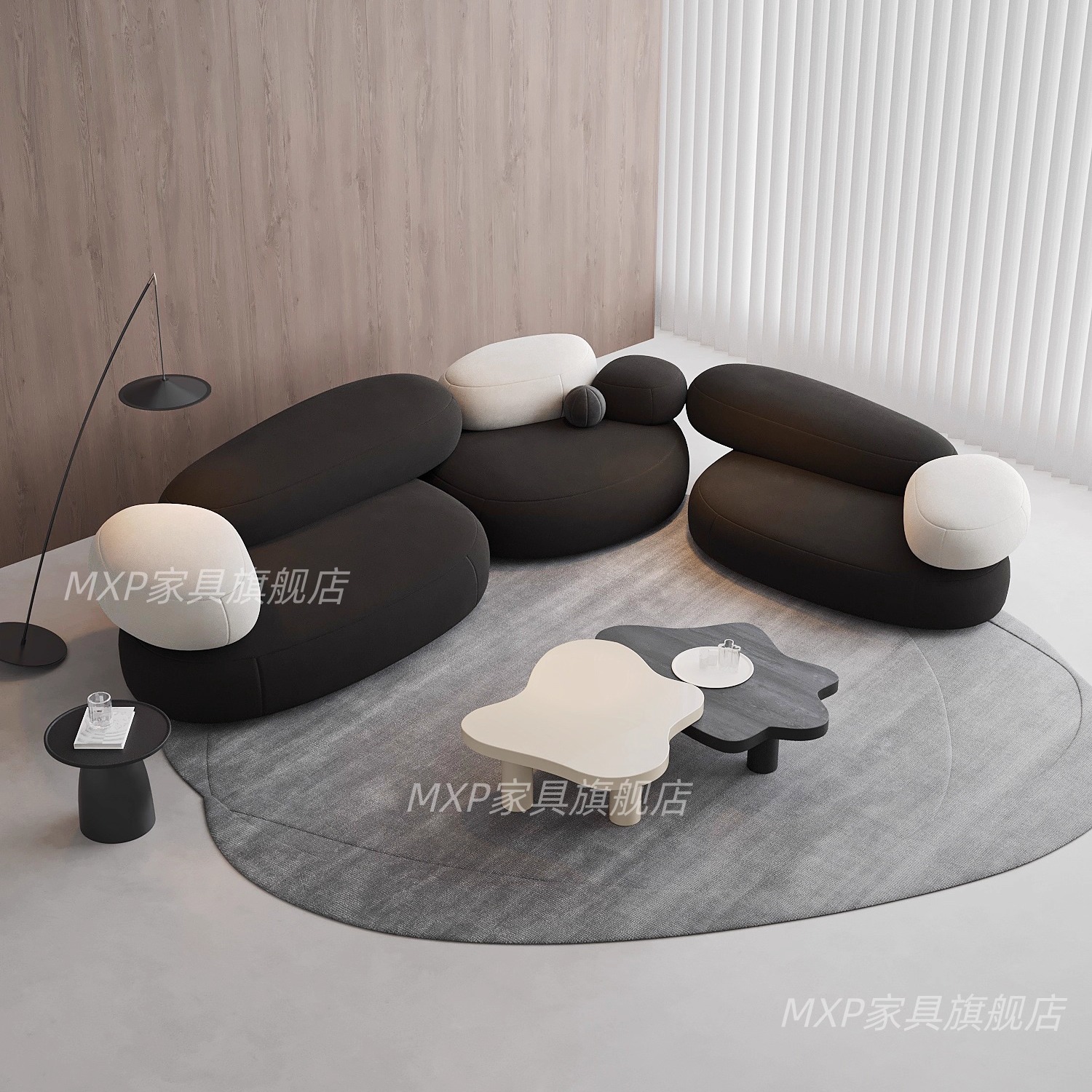 复古风鹅卵石小户型异形沙发