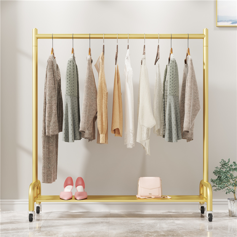 加厚晾衣架落地家用移动晒挂衣架阳台卧室内单杆式衣帽架带轮