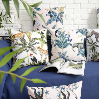 绒布双面印花沙j发抱枕床头大号靠垫热带植物抱枕套定制尺寸不含