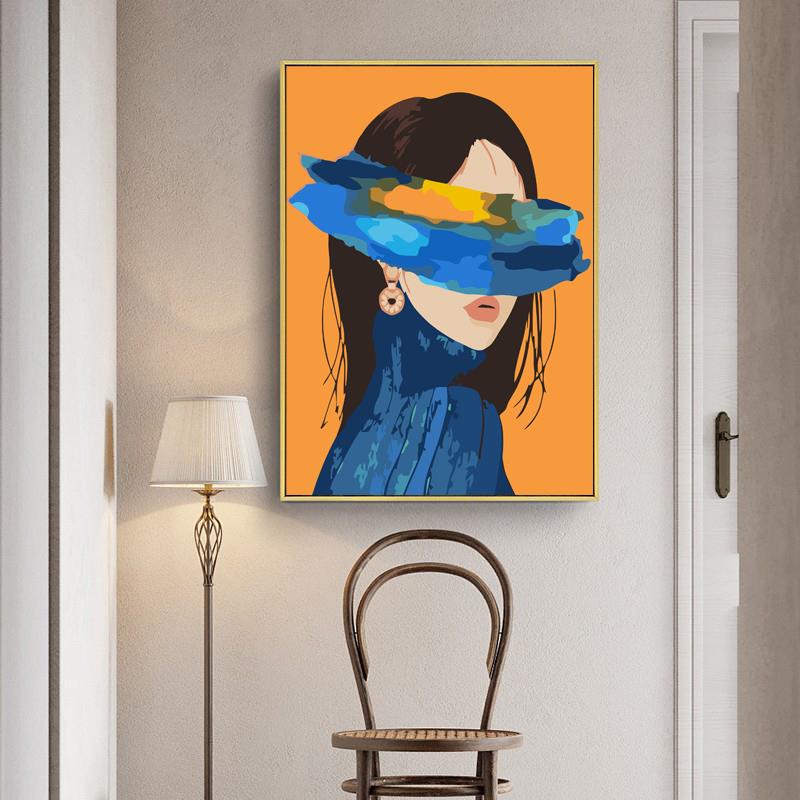 diy简单少女填色装饰涂色画手绘客厅人物解压女孩油彩画图片