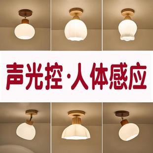智能声光控人体感应北欧现代简约实木走廊玄关入户阳台走道吸顶灯