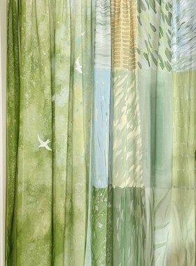 夏风半透明窗帘雪纺纱布绿色纱布浮动窗帘布门帘优雅窗帘阳台纱帘