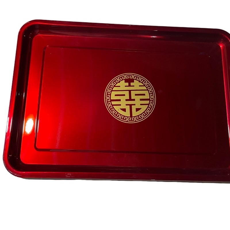 不锈钢红色结婚托盘敬酒盘子婚庆敬茶婚宴喜糖摆盘喜庆订婚喜事