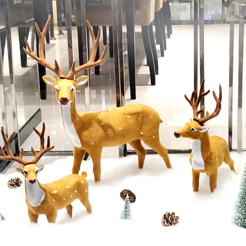 商场橱窗圣诞节装饰品梅花鹿仿真麋鹿圣诞树场景摆件 1米拍照道具