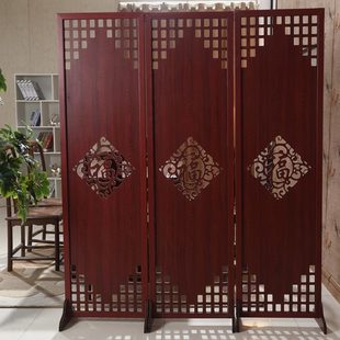 客厅现代中式 屏风隔断时尚 简约折屏复古卧室移动双面实木雕花