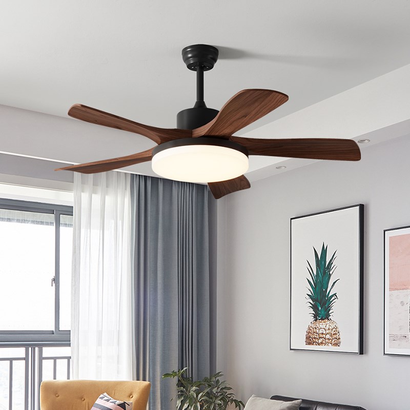 风扇灯吊扇灯北欧实木客厅餐厅卧室灯静音新中式胡桃木色灯扇一体