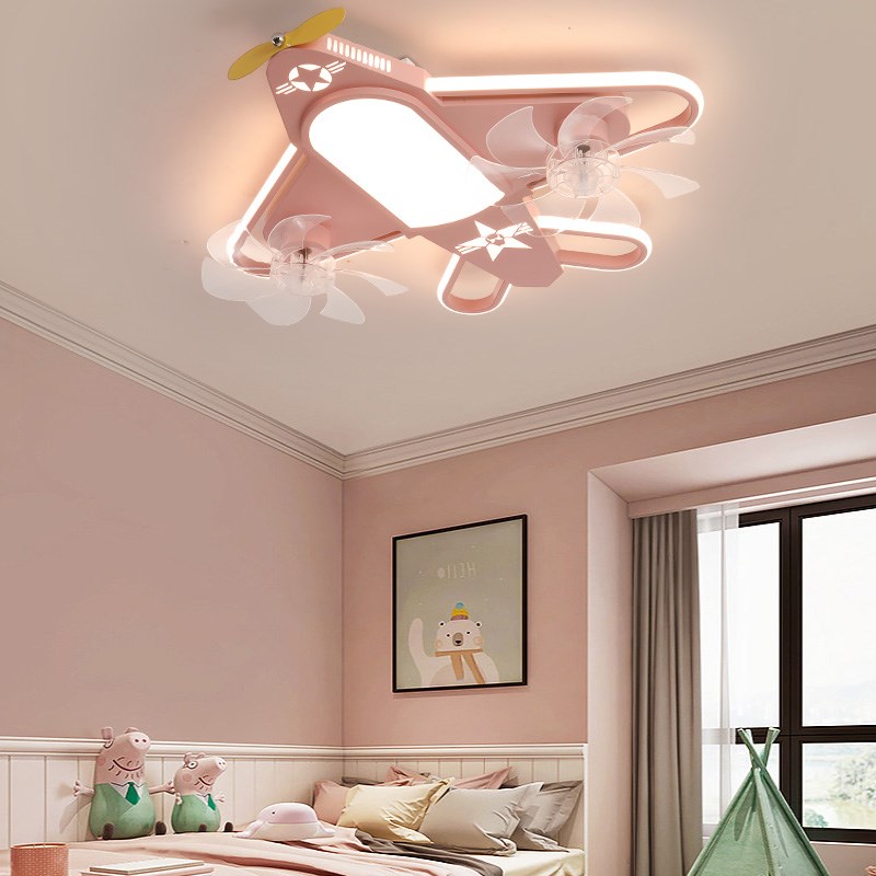 儿童房飞机智能吸顶风扇灯现代简约全光谱护眼男孩女孩卧室灯
