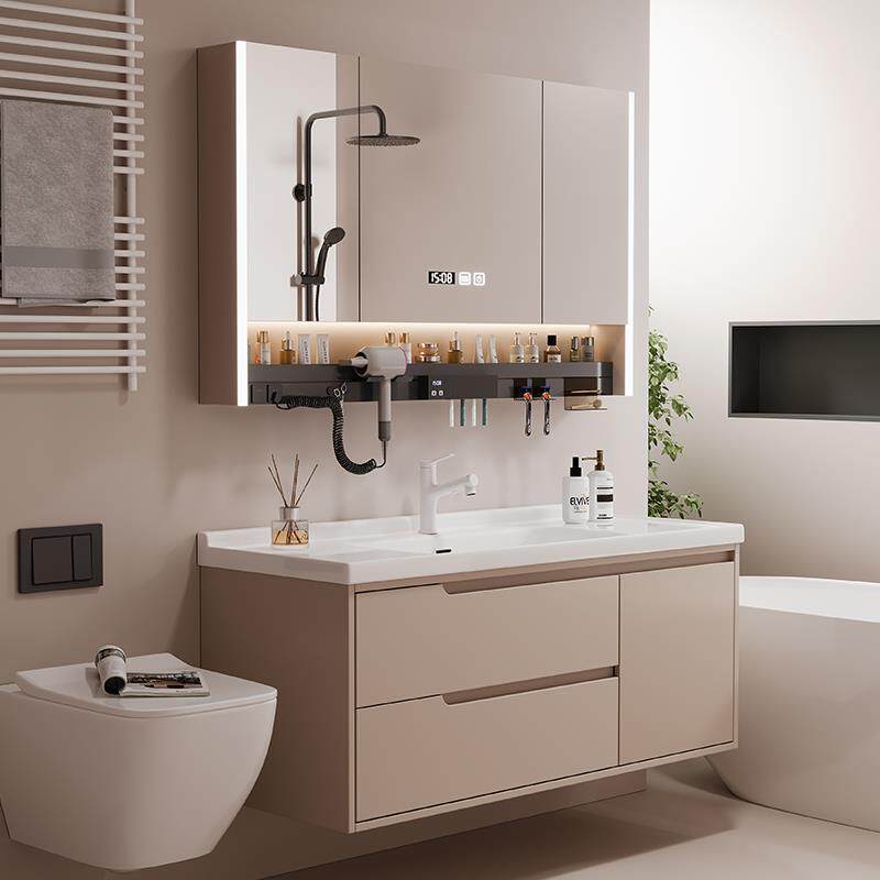 智能陶瓷一体盆浴室柜实木洗漱台卫生间洗手台洗脸盆柜组合包安装