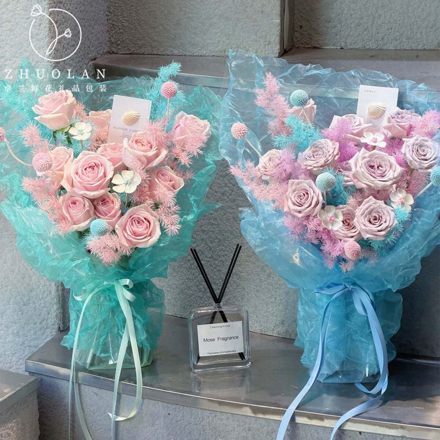 七夕新品 琉璃欧根纱花艺包花网纱鲜花包装diy材料花店花艺资材