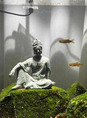 鱼缸造景水月观音禅意人物山水石头流水微景观假山盆景小摆件