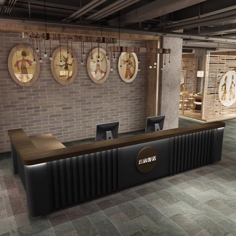 中式复古吧台桌收银台柜酒店火锅餐饮店民宿前台接待台服务台定制
