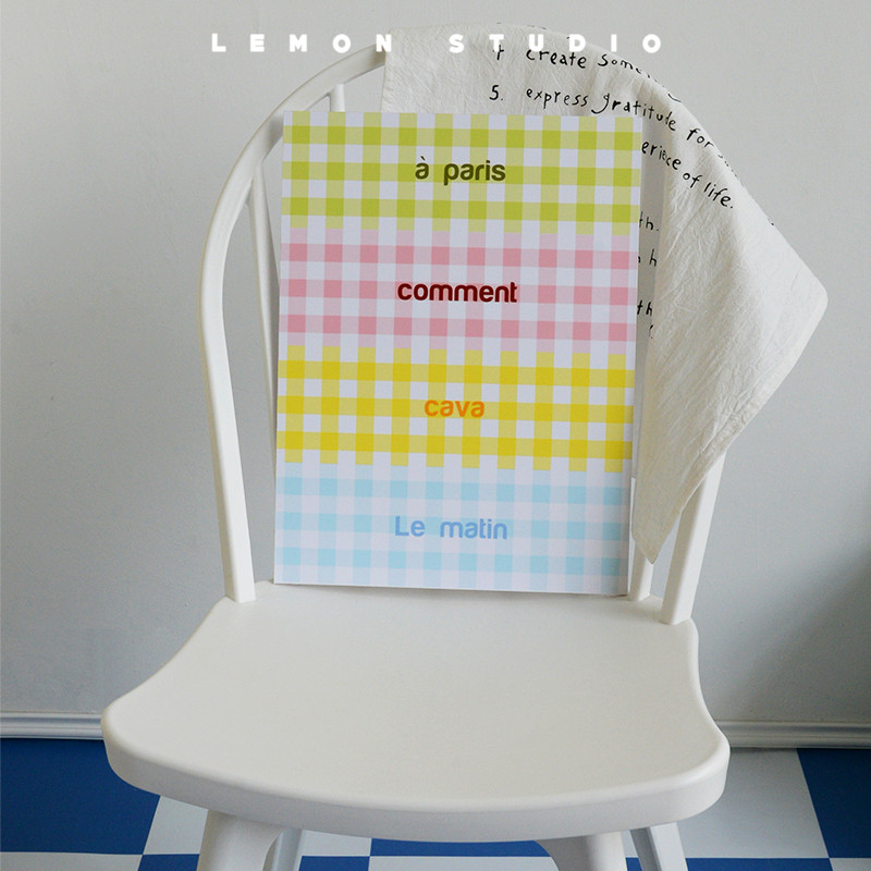复古彩色格子无框墙面挂画桌面装饰背景板韩国in风拍照道具