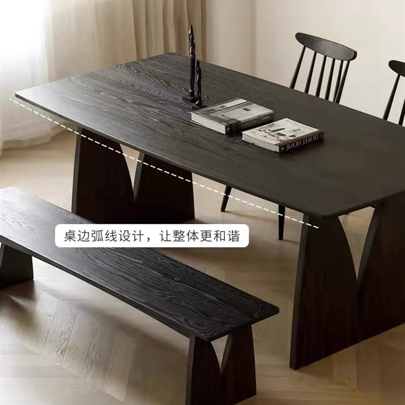 实木茶桌碳化餐桌黑色大板桌原木会议桌办公电脑桌子洽谈长桌书桌