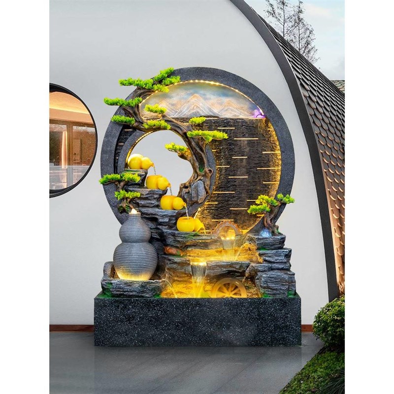 招财进宝装饰摆件水幕墙流水屏风客厅假山喷泉酒店庭院循环水景观