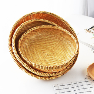 手工竹编家用馒头收纳筐圆形创意厨房蔬菜储物篮晾晒簸箕精致竹篓
