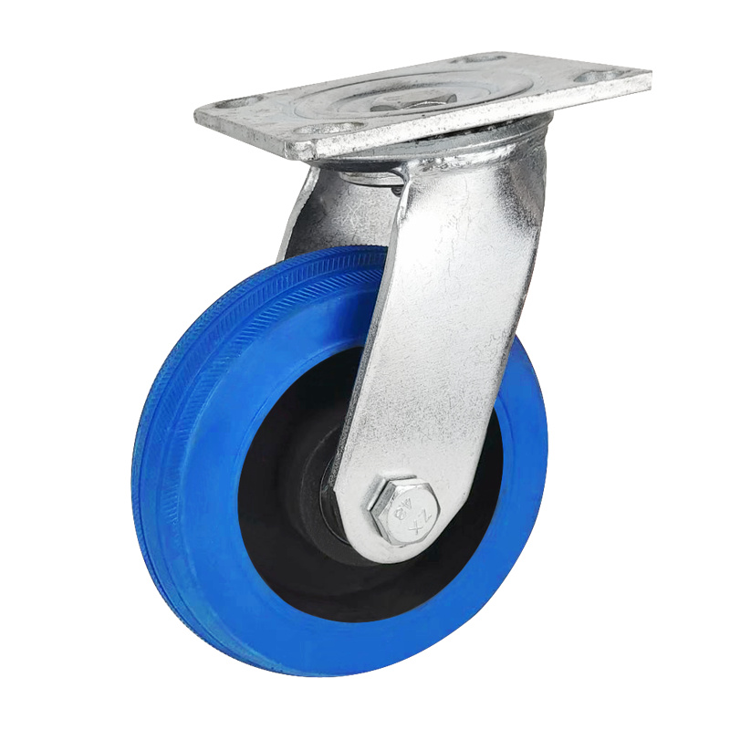 6寸重型蓝色铁芯橡胶脚轮4寸5寸8寸静音万向轮软胶不伤地板载重轮