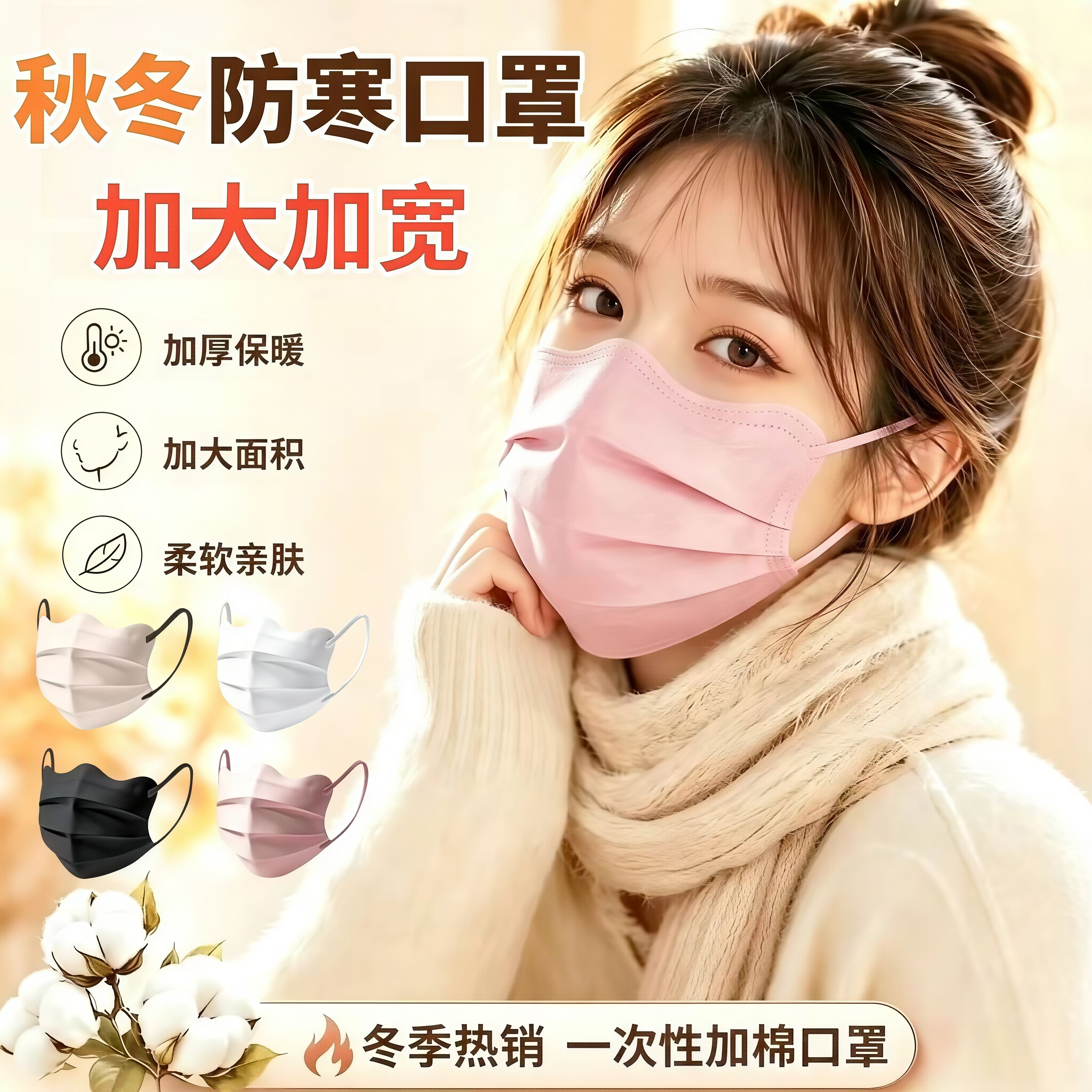 口罩加大加宽四层加棉加厚新款高颜值大脸专用保暖防寒透气一次性