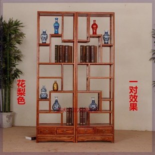 书架置物架简约展示柜多M宝阁榆木架子隔断茶叶 博古架实木新中式
