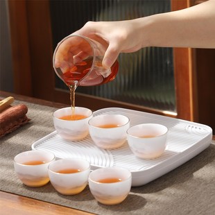 羊脂玉白瓷盖碗便携茶杯S户外喝茶一人独 冰种旅行功夫茶具小套装