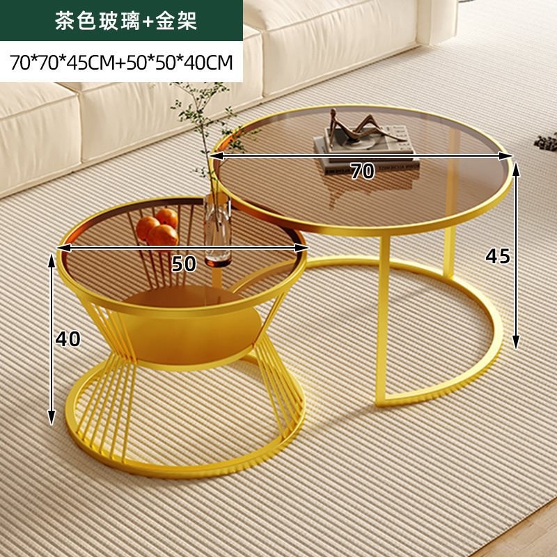 轻奢钢化玻璃茶几客厅家用小户型简约现代创意圆形组合阳台小桌子