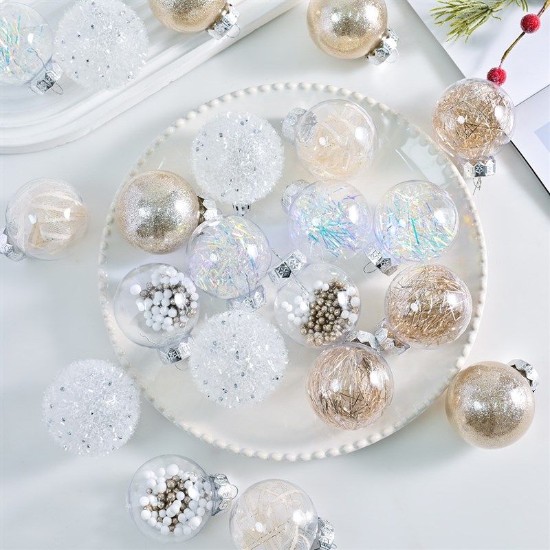 跨境新款创意精致圣诞装饰球套装彩带闪粉圣诞球氛围场景布置吊球,节庆用品/礼品,圣诞装饰品,淘宝优惠券,粉丝福利购,淘宝优惠卷