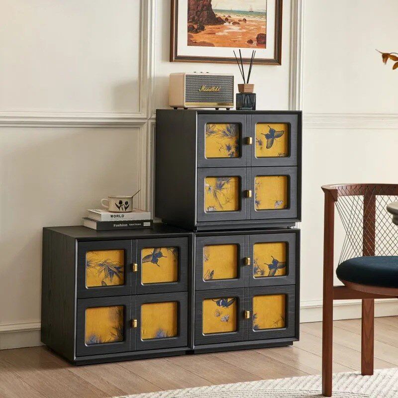 中古风斗柜设计师香云纱法式复古高级感实木床头柜黑色卡门柜组合