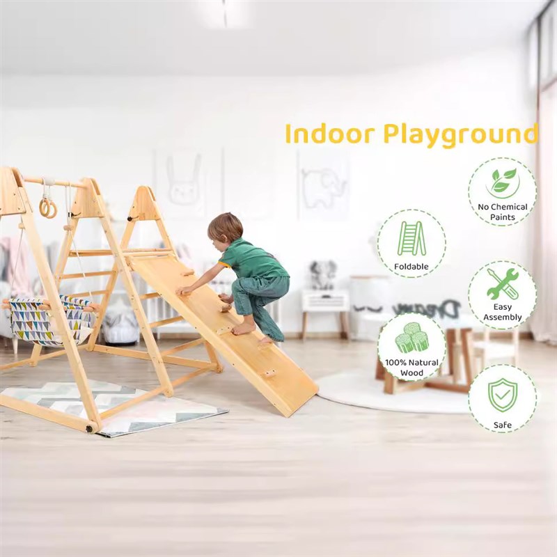 攀爬架儿童实木松木家庭室内秋千吊环 滑滑梯安全家用多功能