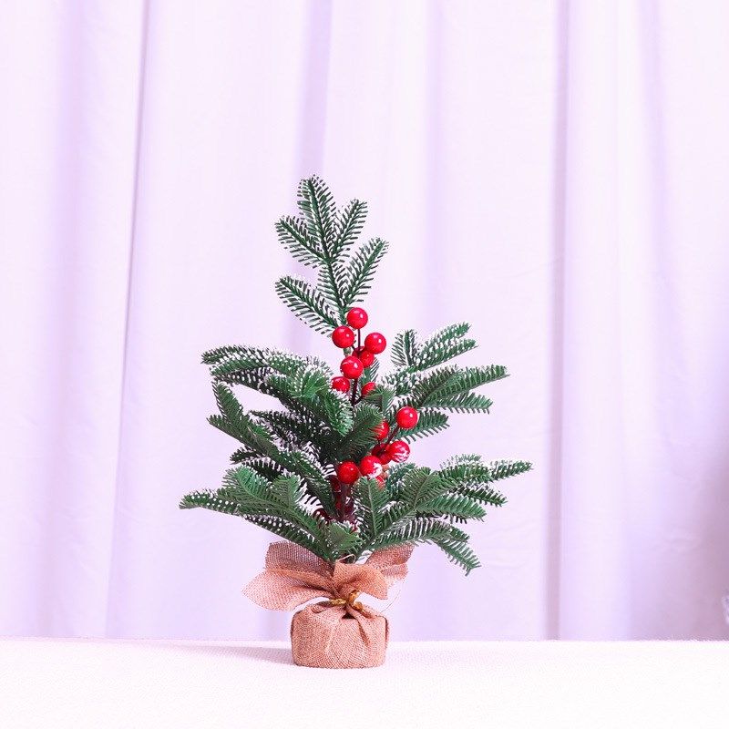 11V4小型PE圣诞树桌面摆件圣诞装饰品红果松果加密豪华木质落