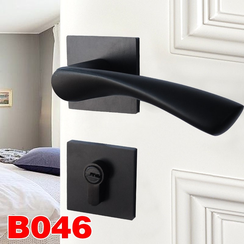 现代室内木门锁 静音磁吸卧室房门锁三件套简约分体黑色美式门锁