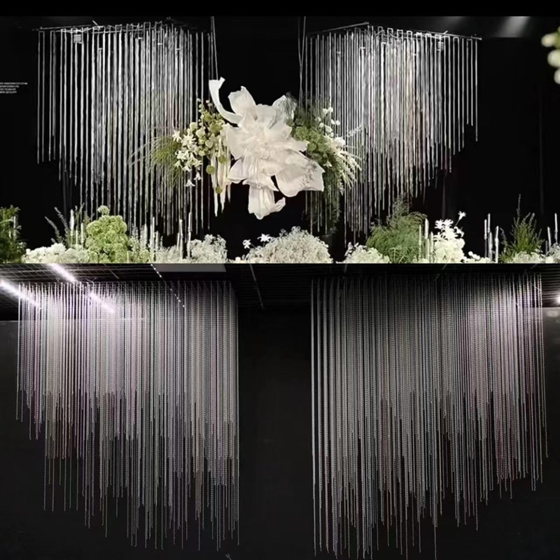 婚庆韩式亚克力水晶珠帘洛汐吊顶酒店宴会厅成品雨帘珠链背景布置