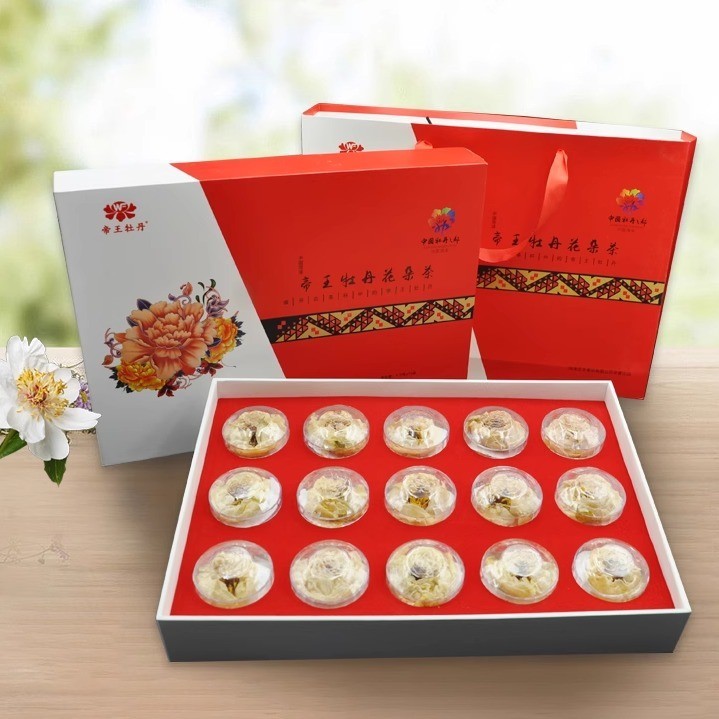山东菏泽特产一整朵牡丹全花茶伴手礼高端礼盒装1.5克X15朵