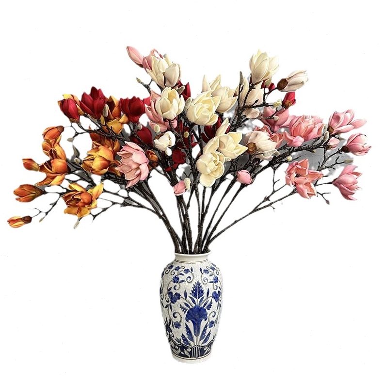 甄选EVA仿真大玉兰 家居装饰大枝玉兰花仿真花摆件宿诧寂风复古玉